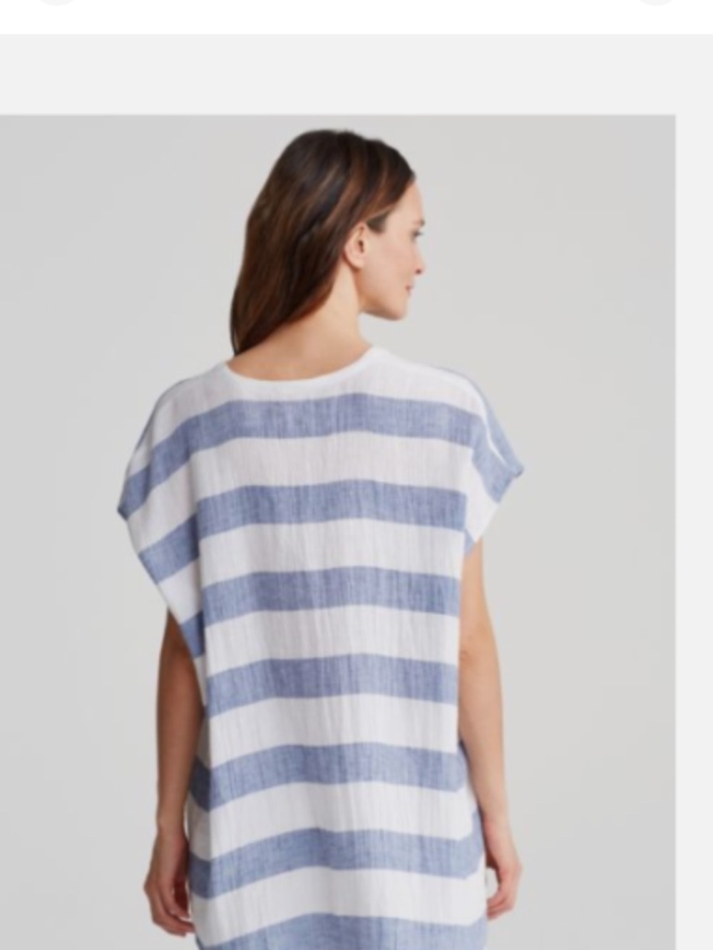 Eileen Fisher Blue and White Striped V-Neck Tunic Dress - Picture 4 of 11